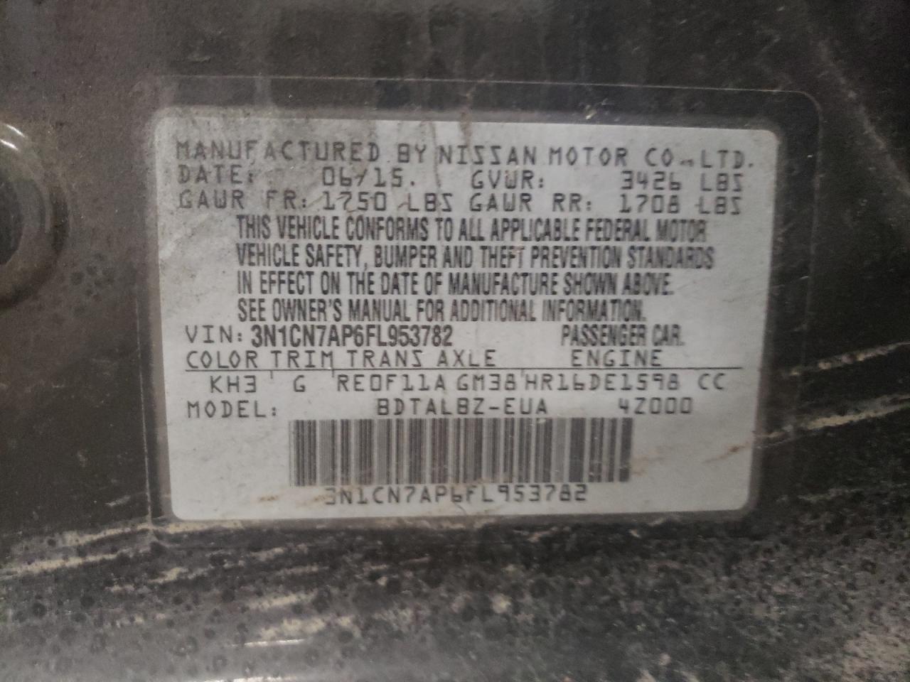Photo 10 from auction – 2015 NISSAN VERSA S with VIN 3N1CN7AP6FL953782