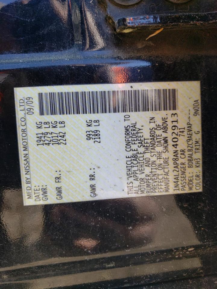 Photo 10 from auction – 2010 NISSAN ALTIMA BAS with VIN 1N4AL2AP8AN402913