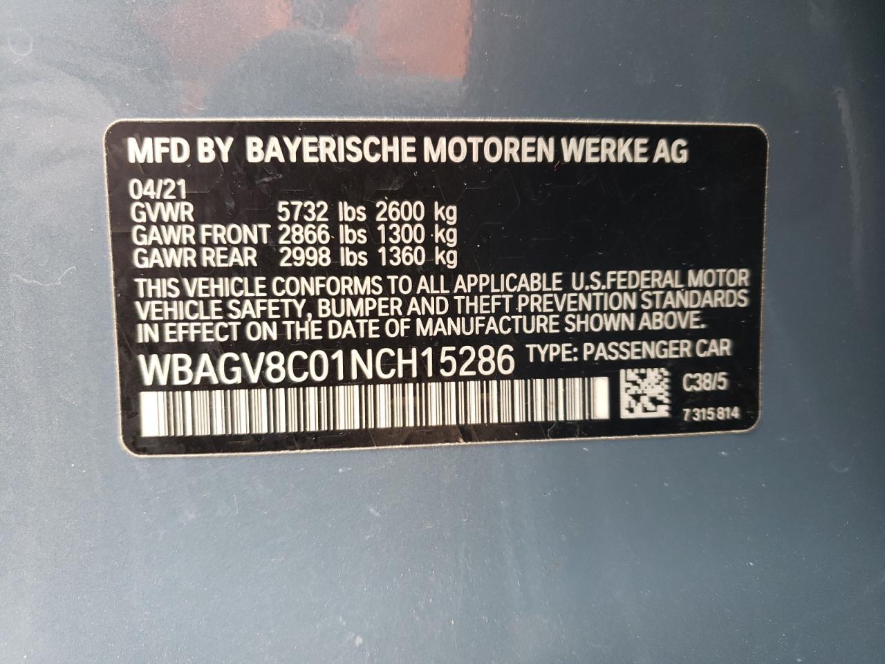 Photo 10 from auction – 2022 BMW M850XI with VIN WBAGV8C01NCH15286