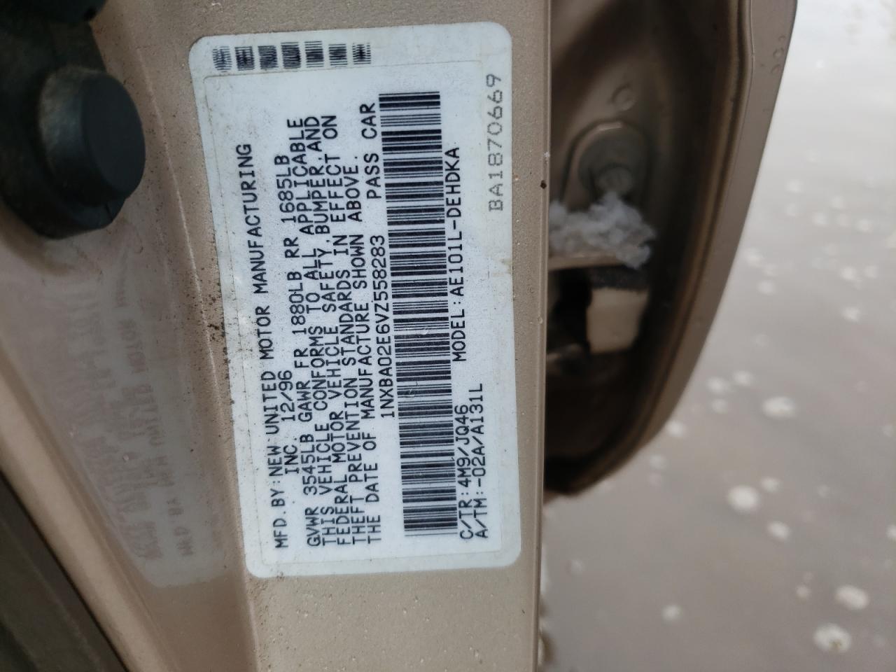 Photo 10 from auction – 1997 TOYOTA COROLLA BA with VIN 1NXBA02E6VZ558283