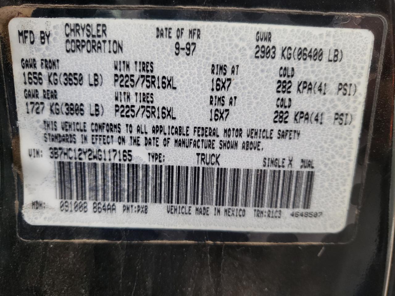 Photo 10 from auction – 1998 DODGE RAM 1500 with VIN 3B7HC12Y2WG117165