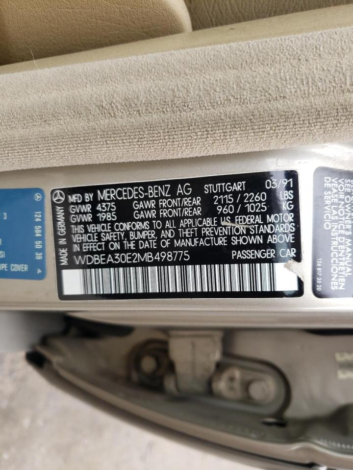 Photo 10 from auction – 1991 MERCEDES-BENZ 300 E with VIN WDBEA30E2MB498775