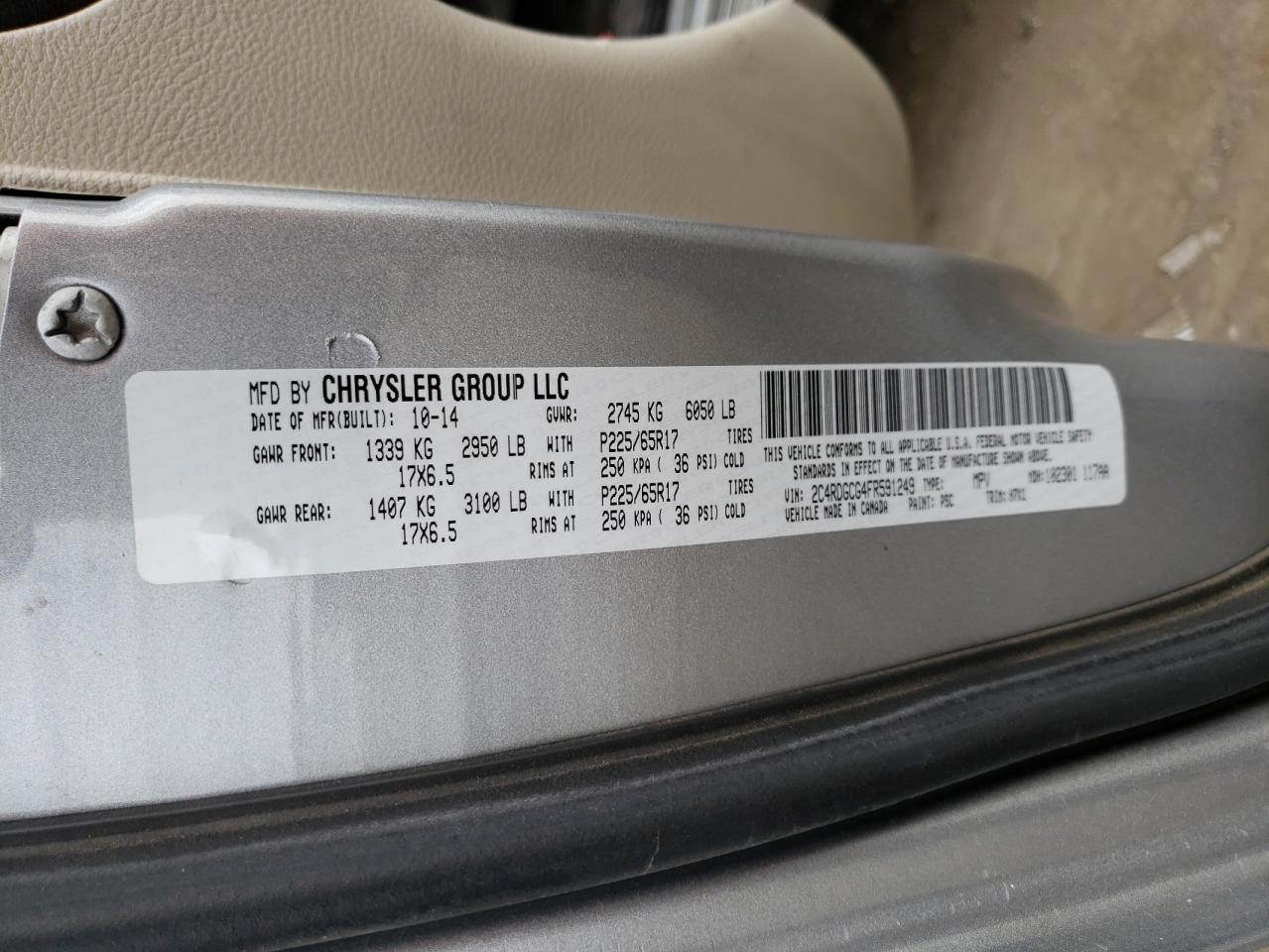 Photo 10 from auction – 2015 DODGE GRAND CARA with VIN 2C4RDGCG4FR591249