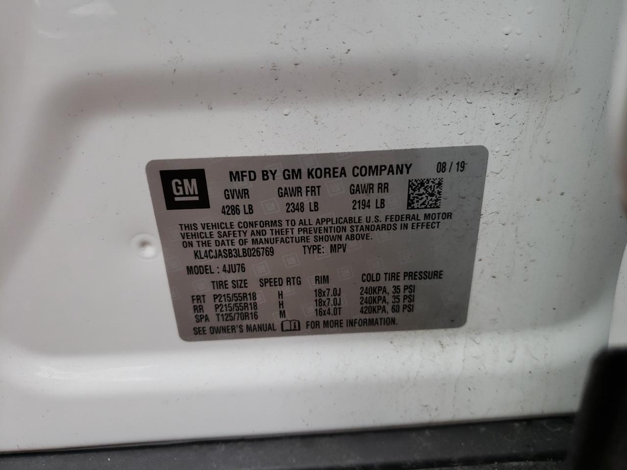Photo 10 from auction – 2020 BUICK ENCORE PRE with VIN KL4CJASB3LB026769