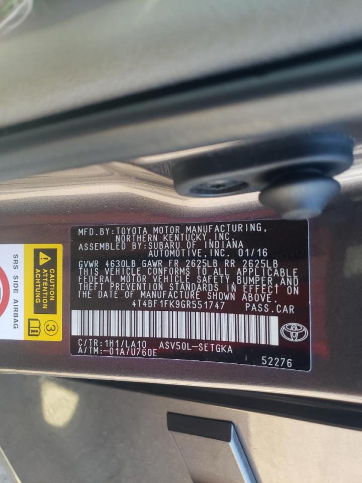 Photo 10 from auction – 2016 TOYOTA CAMRY LE with VIN 4T4BF1FK9GR551747