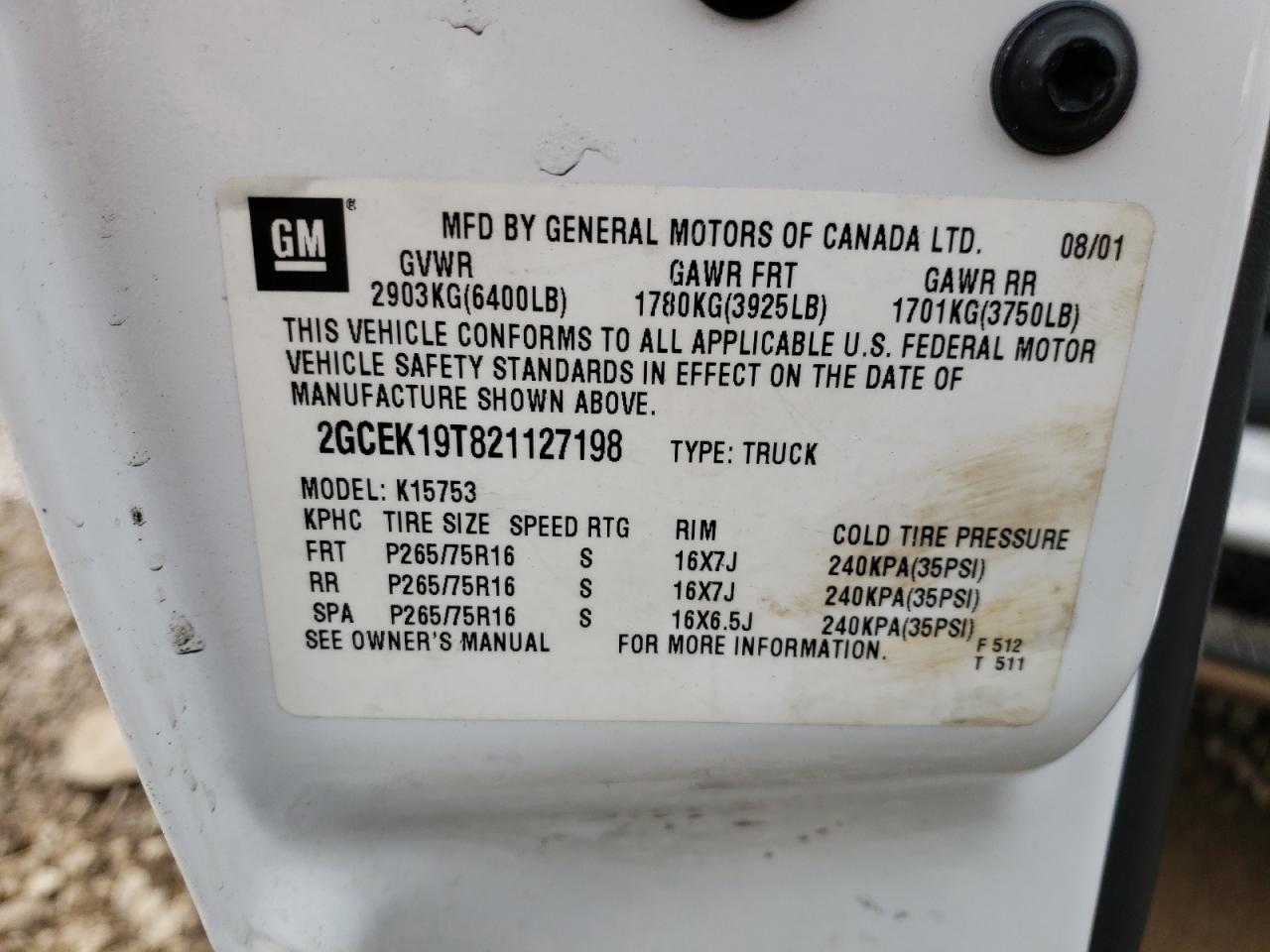 Photo 10 from auction – 2002 CHEVROLET SILVERADO with VIN 2GCEK19T821127198