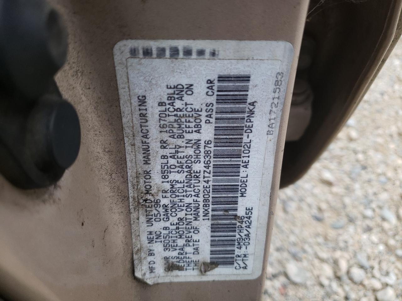 Photo 10 from auction – 1996 TOYOTA COROLLA DX with VIN 1NXBB02E4TZ463876