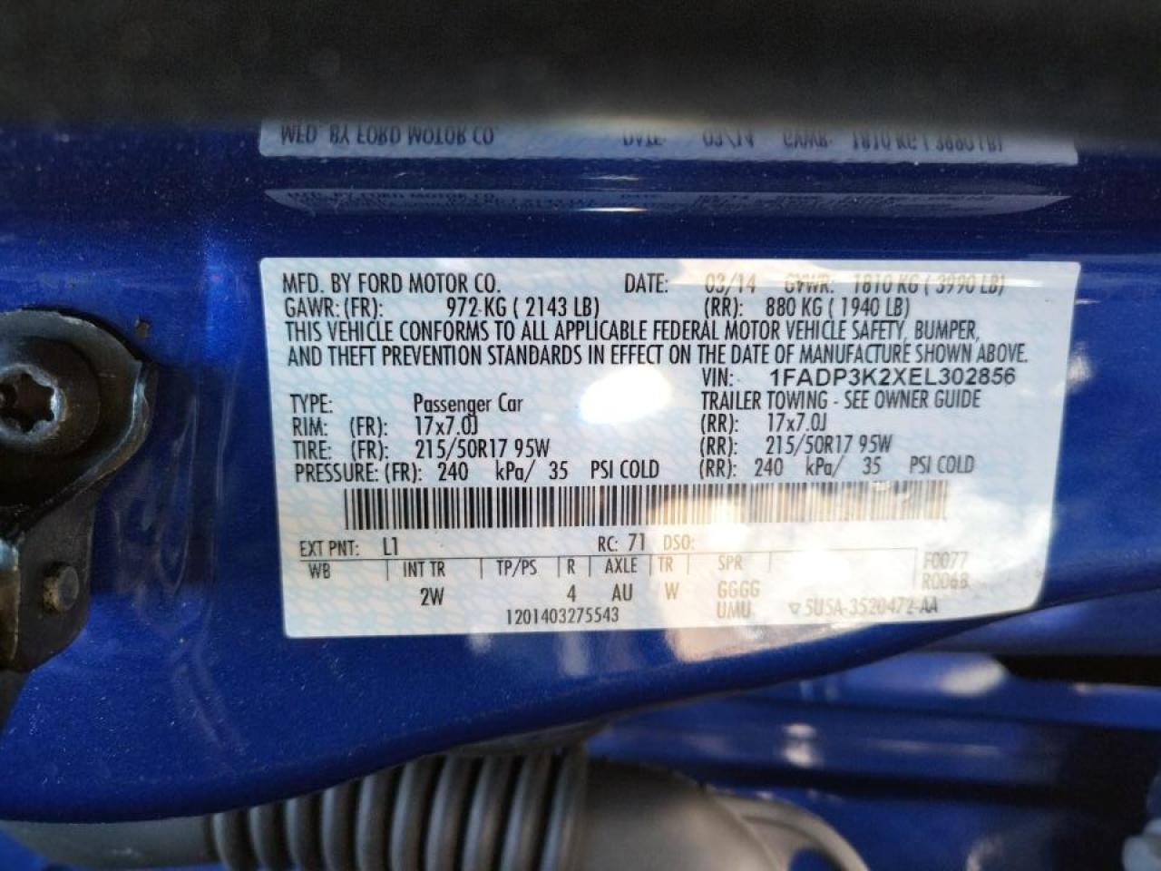 Photo 10 from auction – 2014 FORD FOCUS SE with VIN 1FADP3K2XEL302856
