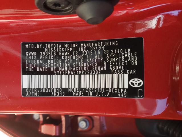 Photo 10 from auction – 2021 TOYOTA COROLLA LE with VIN 5YFEPMAE1MP223307