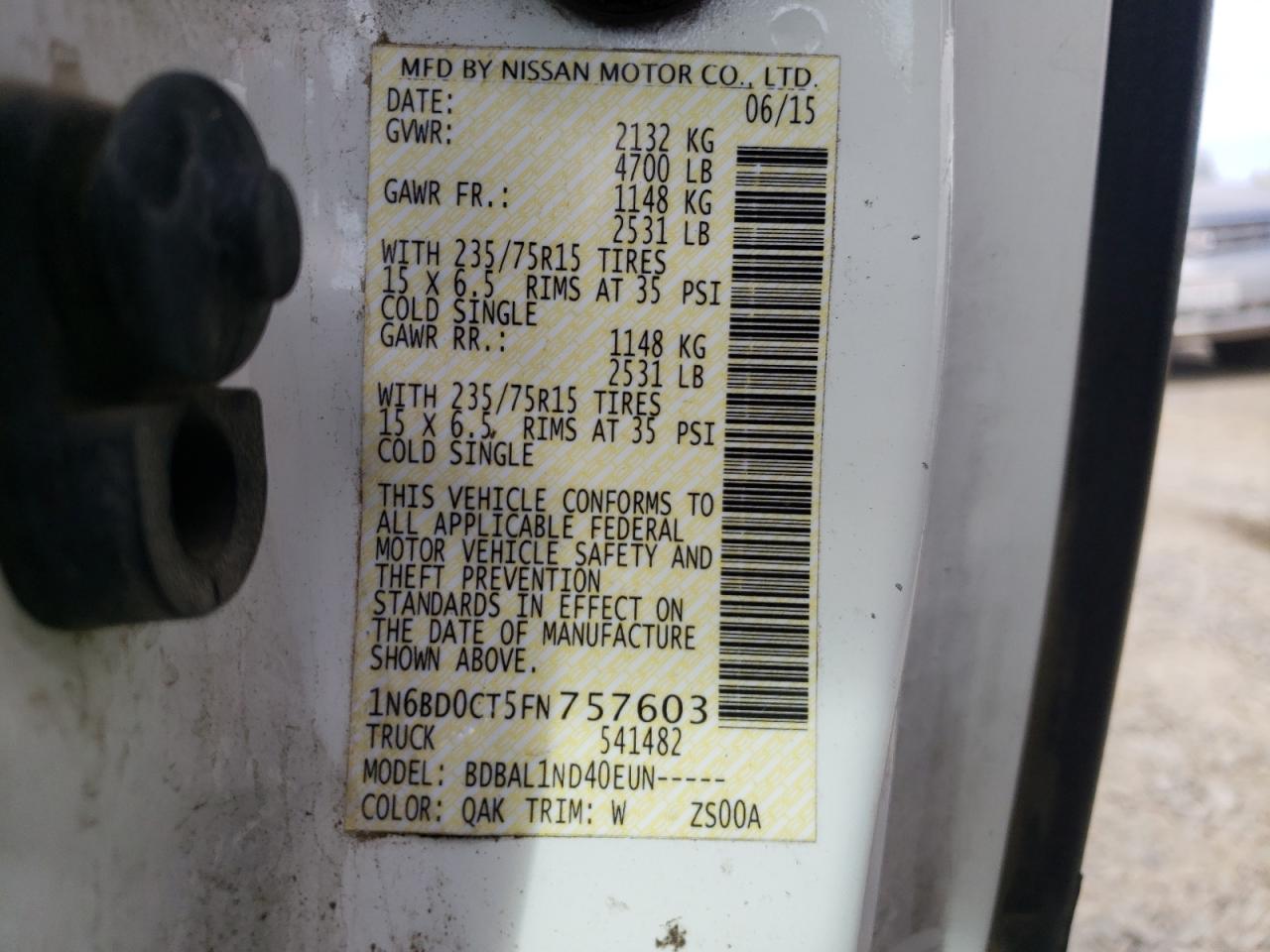 Photo 10 from auction – 2015 NISSAN FRONTIER S with VIN 1N6BD0CT5FN757603