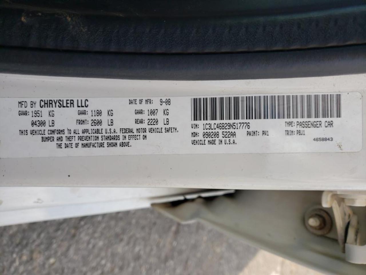 Foto 10 de la subasta – 2009 CHRYSLER SEBRING con VIN 1C3LC46B29N517776