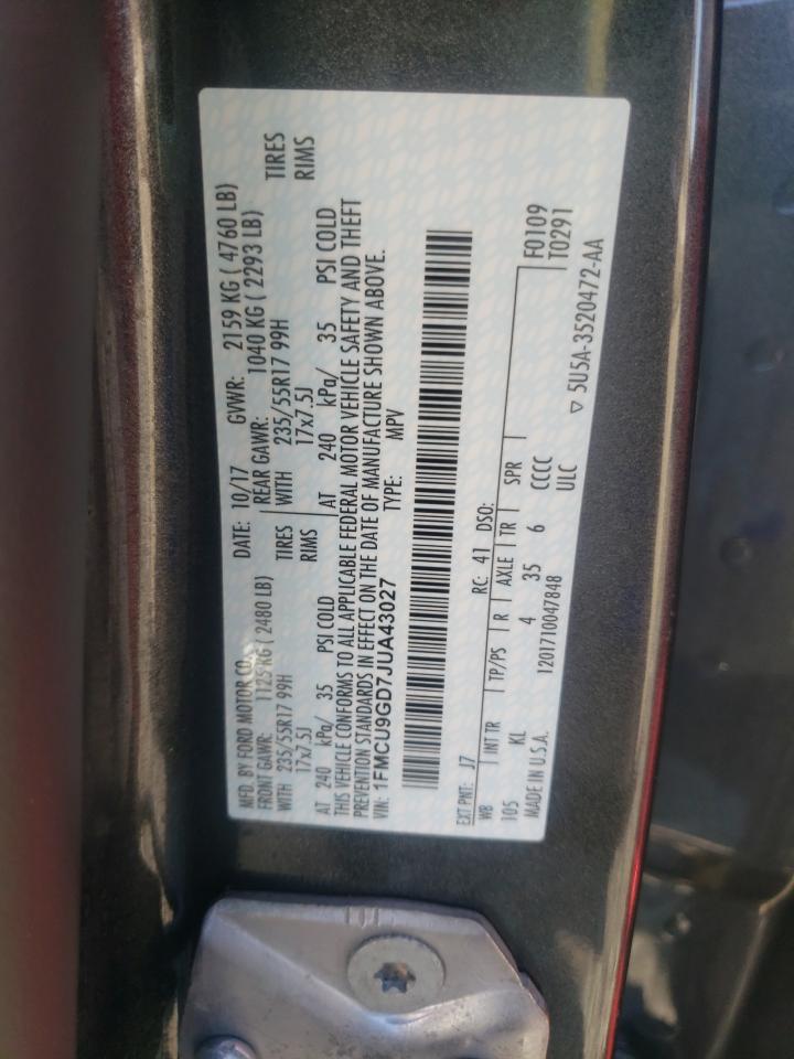 Photo 10 from auction – 2018 FORD ESCAPE SE with VIN 1FMCU9GD7JUA43027