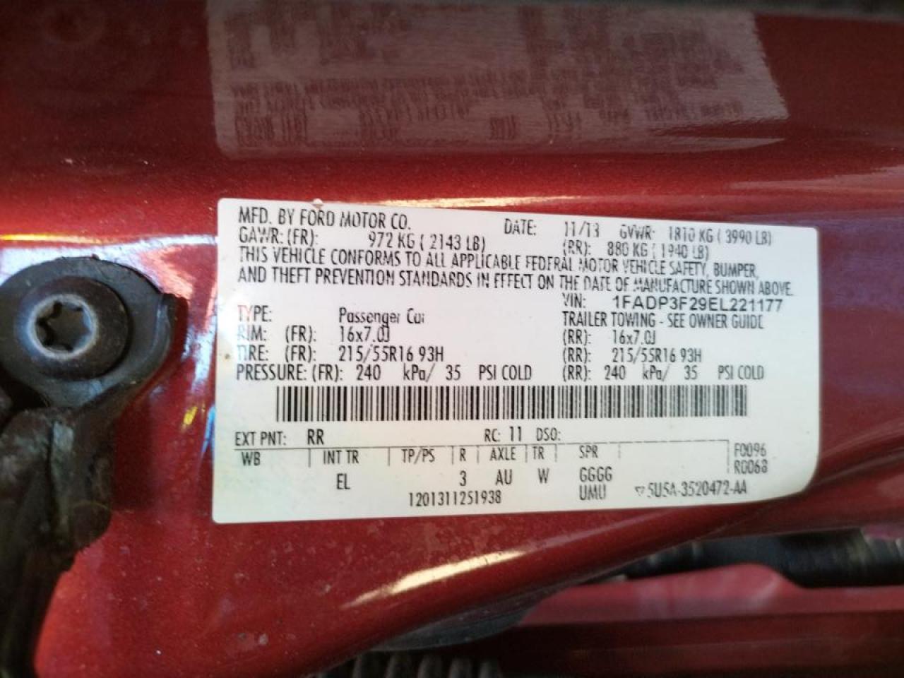 Photo 10 from auction – 2014 FORD FOCUS SE with VIN 1FADP3F29EL221177