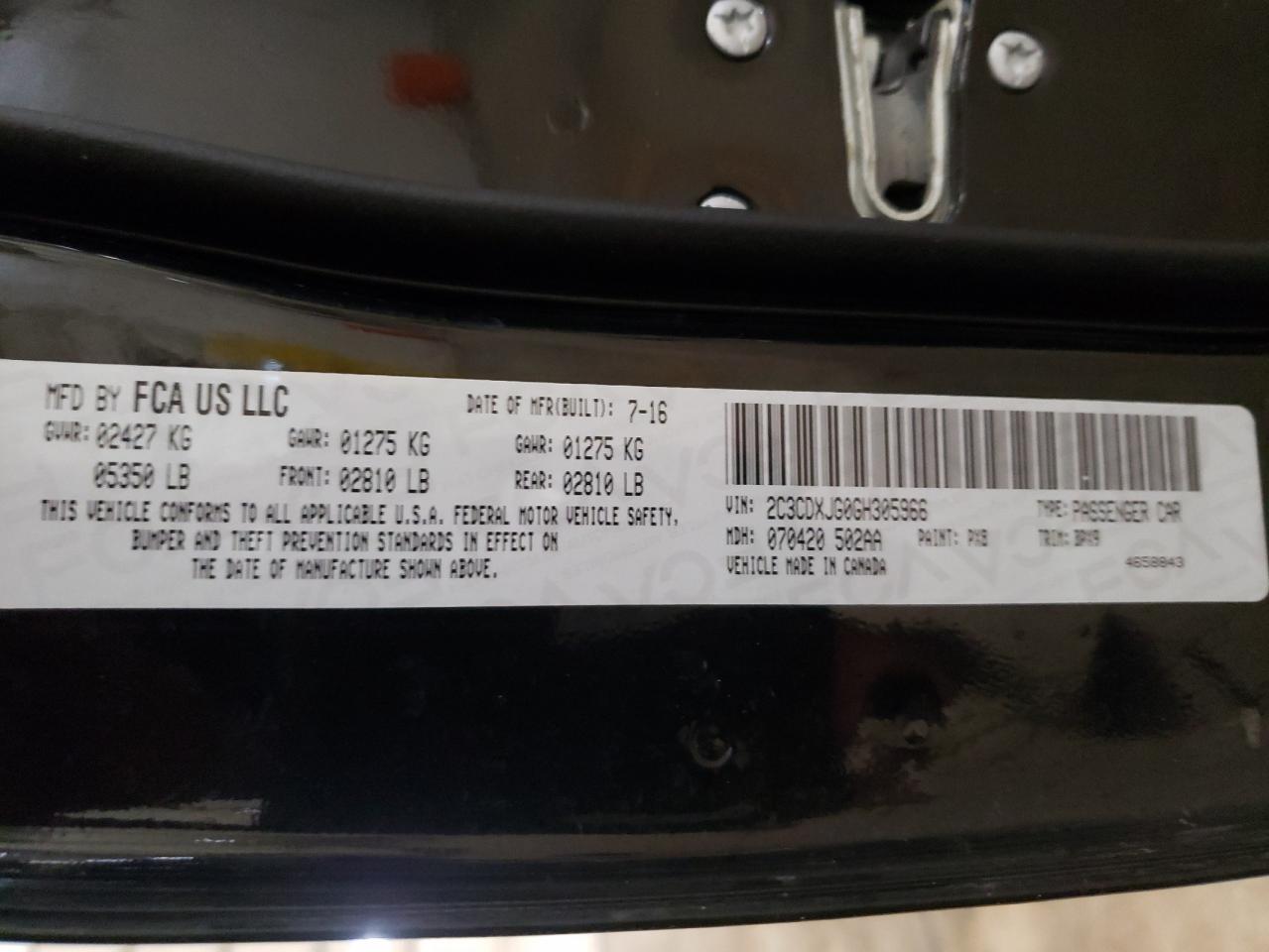 Zdjęcie 10 z aukcji – 2016 DODGE CHARGER SX z VIN 2C3CDXJG0GH305966