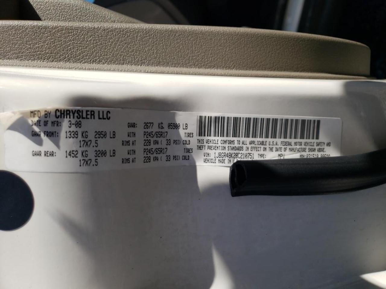 Photo 10 from auction – 2008 JEEP GRAND CHER with VIN 1J8GR48K28C210751