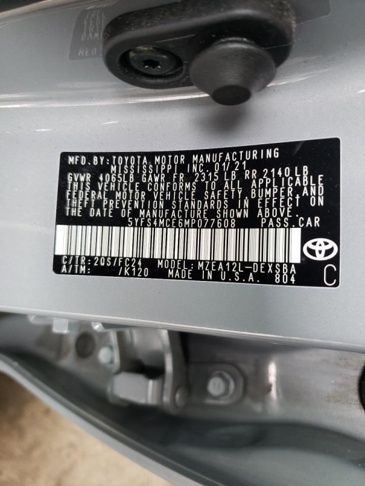 Photo 10 from auction – 2021 TOYOTA COROLLA SE with VIN 5YFS4MCE6MP077608