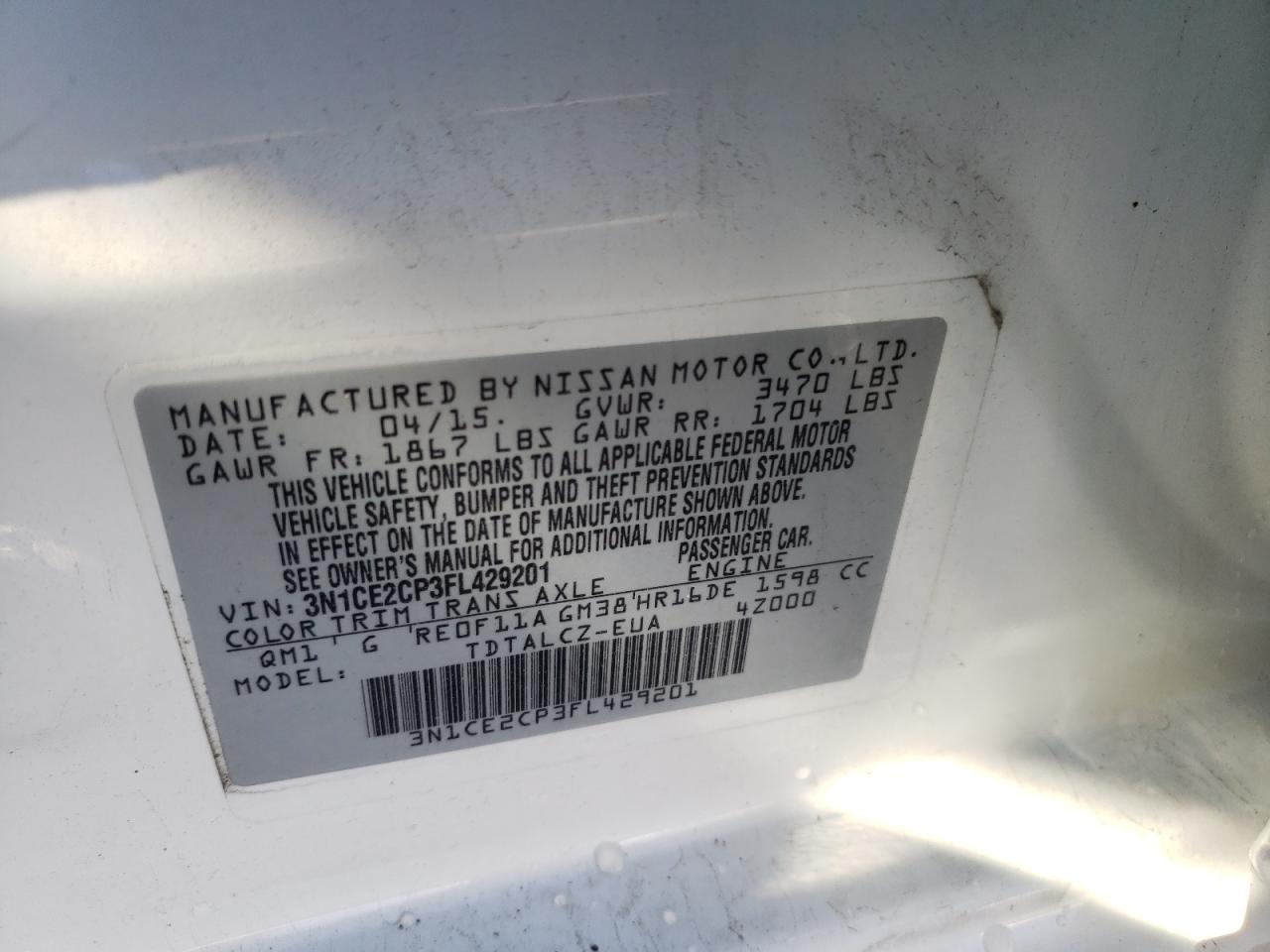 Photo 10 from auction – 2015 NISSAN VERSA NOTE with VIN 3N1CE2CP3FL429201