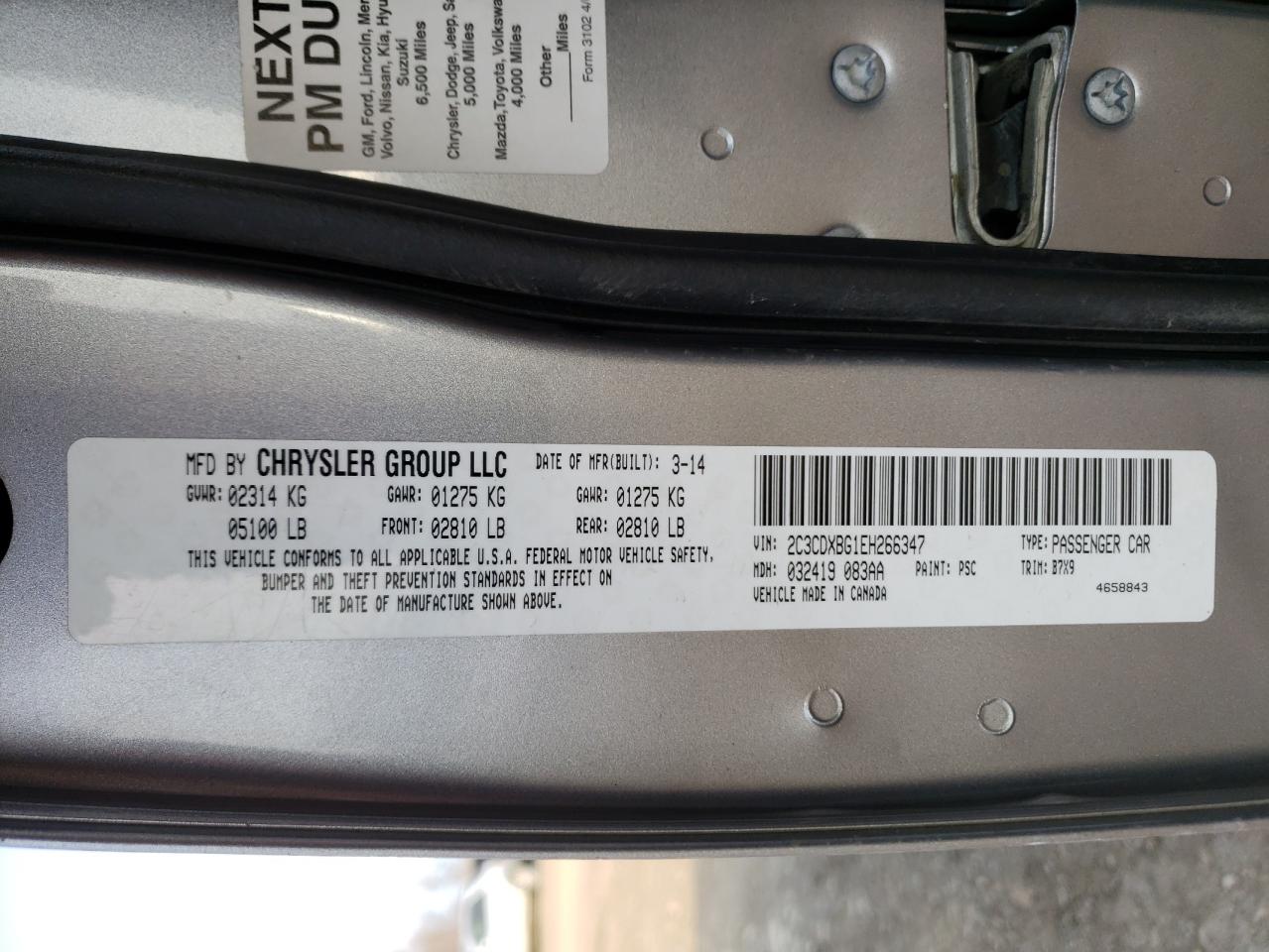 Photo 10 from auction – 2014 DODGE CHARGER SE with VIN 2C3CDXBG1EH266347