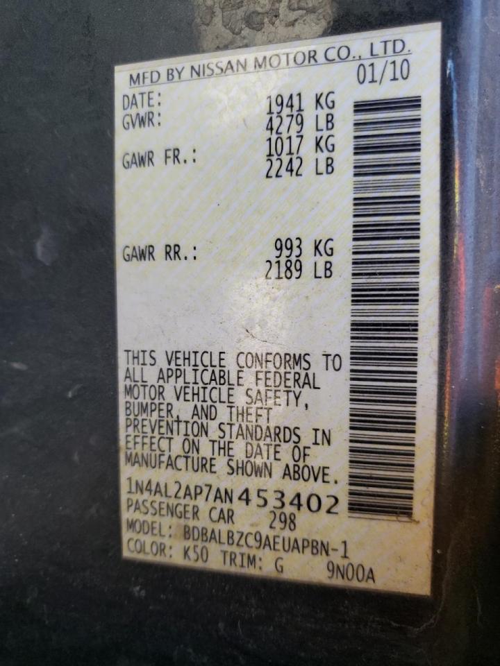 Photo 10 from auction – 2010 NISSAN ALTIMA BAS with VIN 1N4AL2AP7AN453402