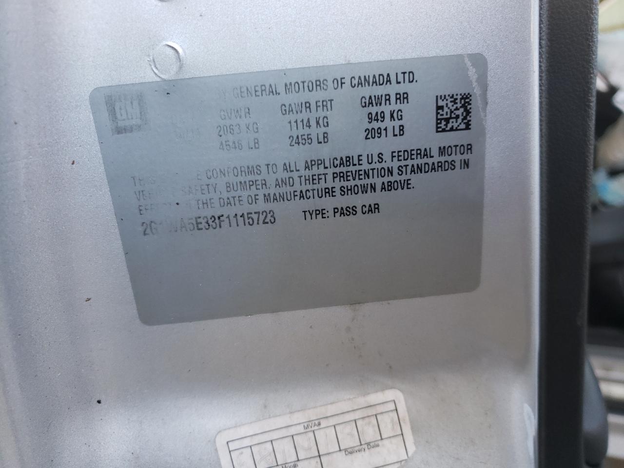 Photo 10 from auction – 2015 CHEVROLET IMPALA LIM with VIN 2G1WA5E33F1115723