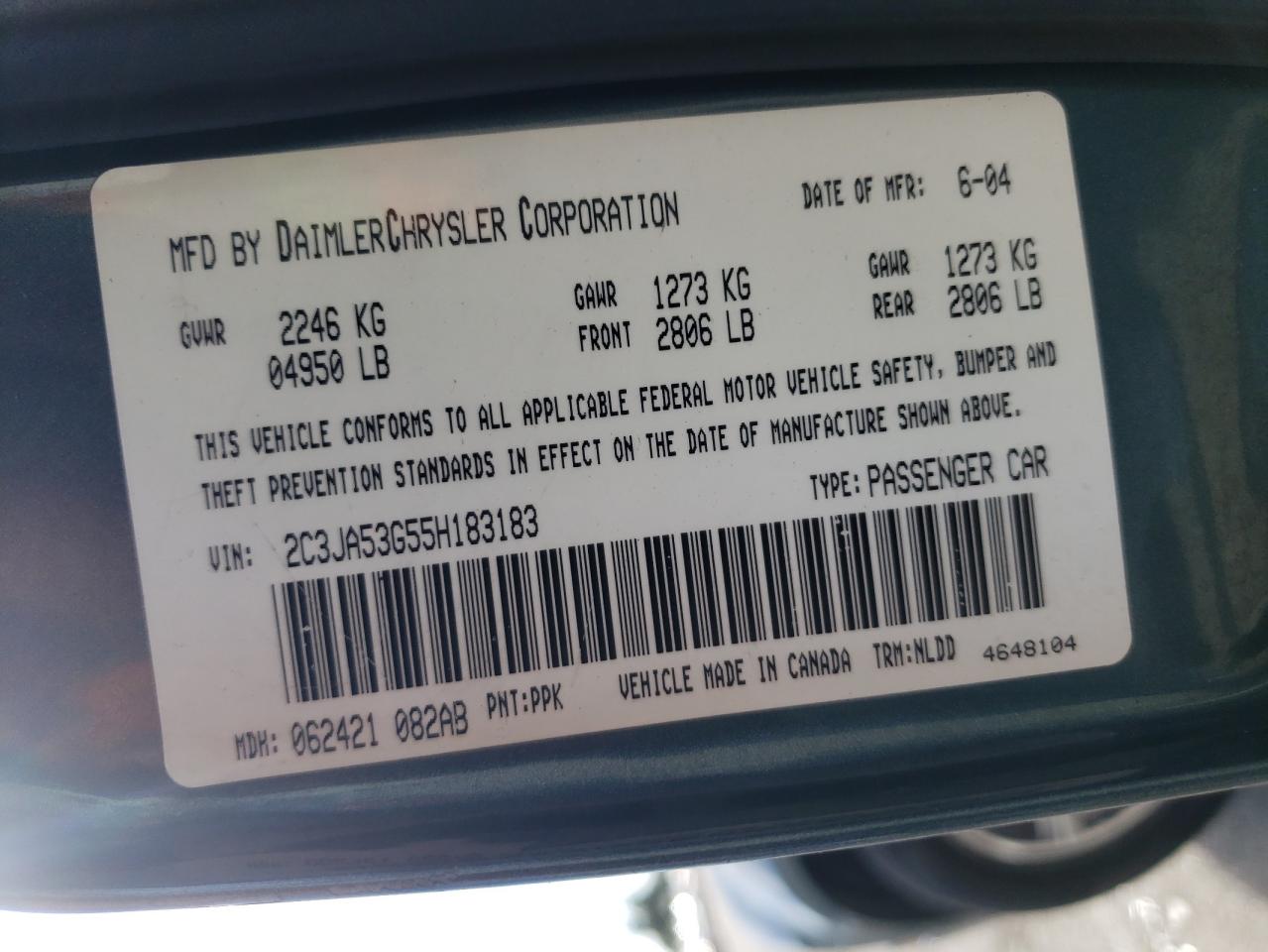 Photo 10 from auction – 2005 CHRYSLER 300 LIMITE with VIN 2C3JA53G55H183183