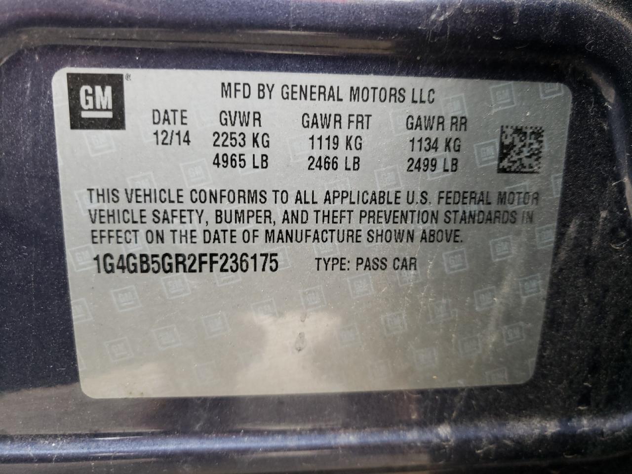 Photo 10 from auction – 2015 BUICK LACROSSE with VIN 1G4GB5GR2FF236175