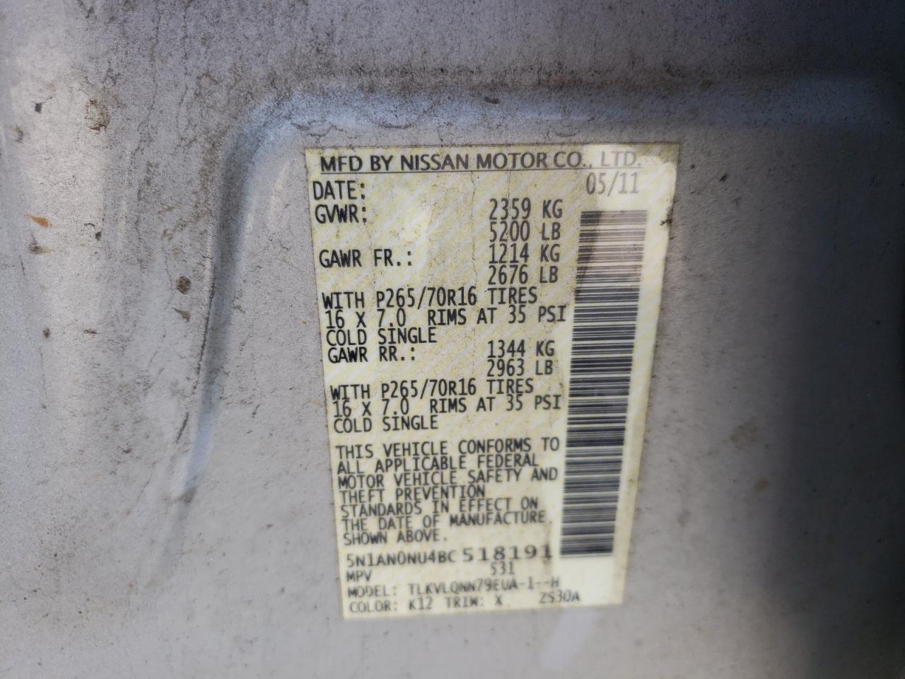 Photo 10 from auction – 2011 NISSAN XTERRA OFF with VIN 5N1AN0NU4BC518191