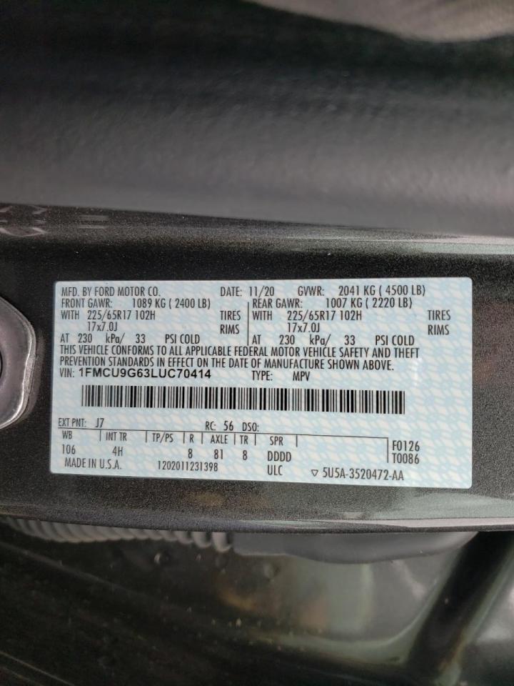 Photo 10 from auction – 2020 FORD ESCAPE SE with VIN 1FMCU9G63LUC70414