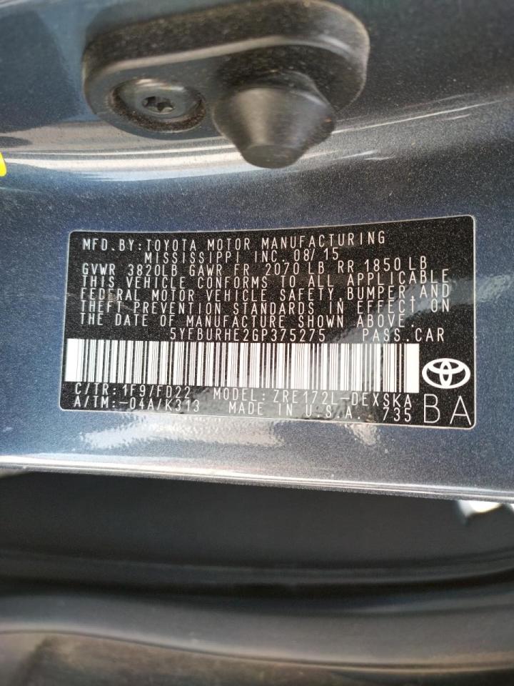 Photo 10 from auction – 2016 TOYOTA COROLLA L with VIN 5YFBURHE2GP375275