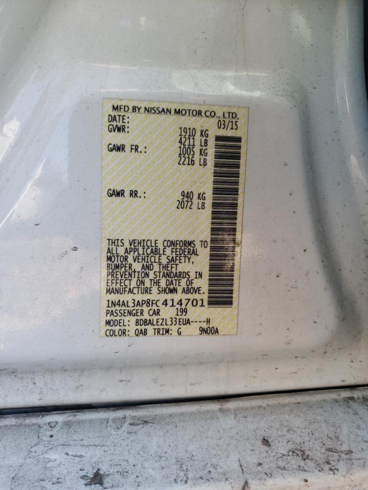 Photo 10 from auction – 2015 NISSAN ALTIMA 2.5 with VIN 1N4AL3AP8FC414701