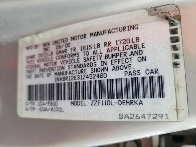 Photo 10 from auction – 2001 TOYOTA COROLLA with VIN 1NXBR12E31Z452480