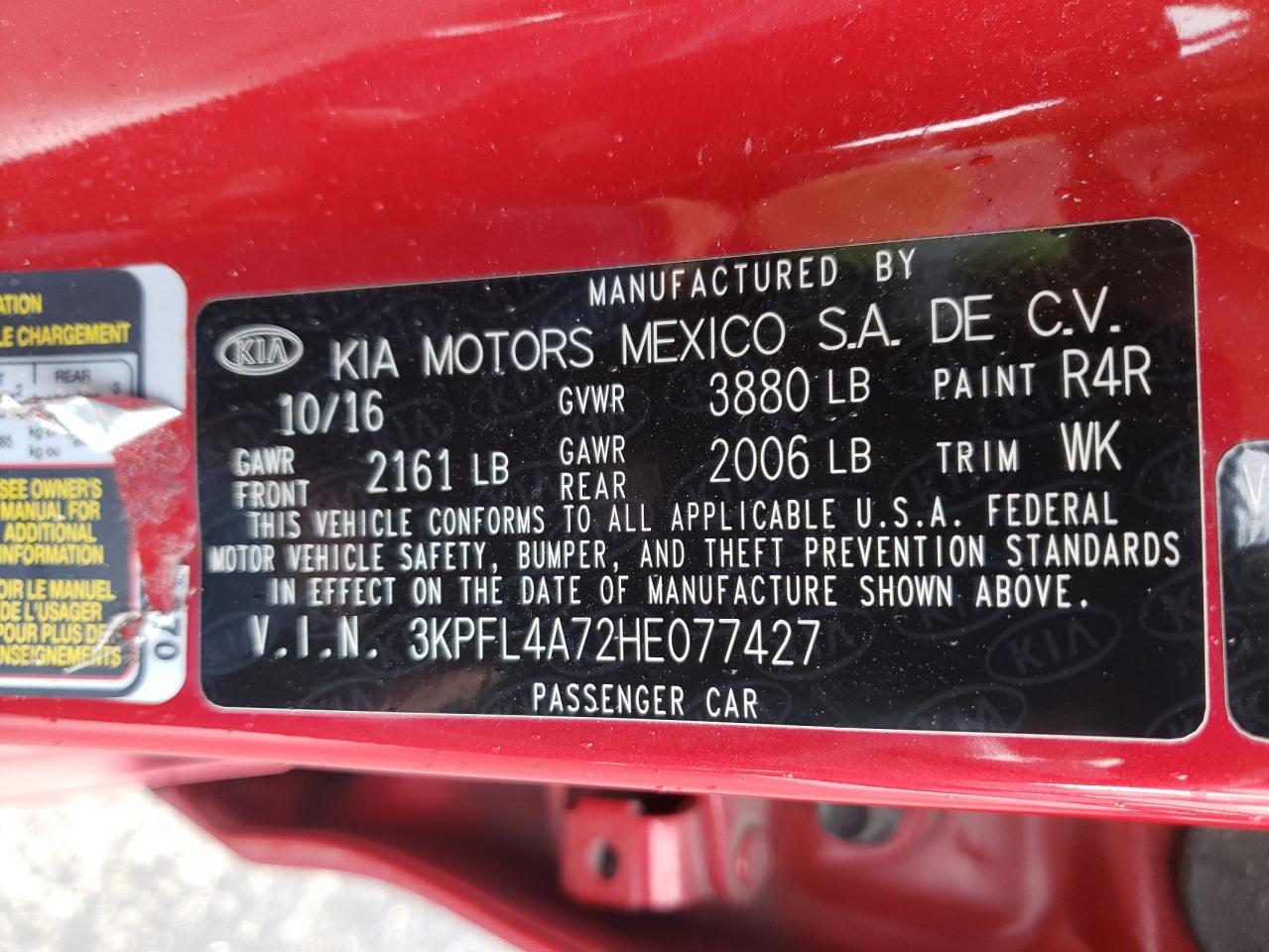 Photo 10 from auction – 2017 KIA FORTE LX with VIN 3KPFL4A72HE077427