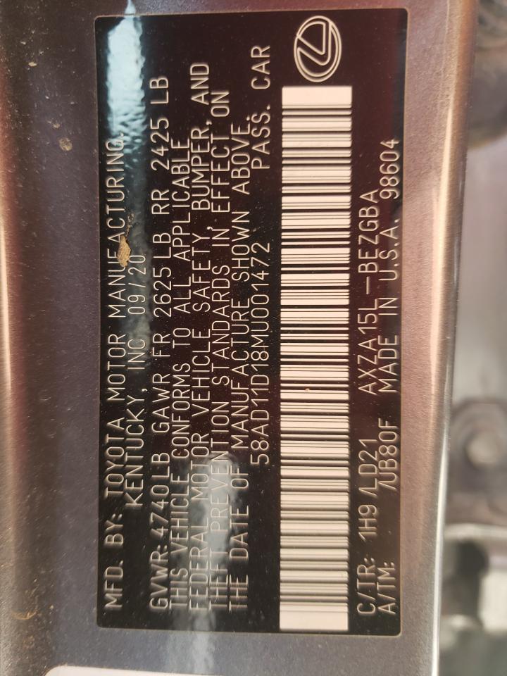 Photo 10 from auction – 2021 LEXUS ES 250 BAS with VIN 58AD11D18MU001472