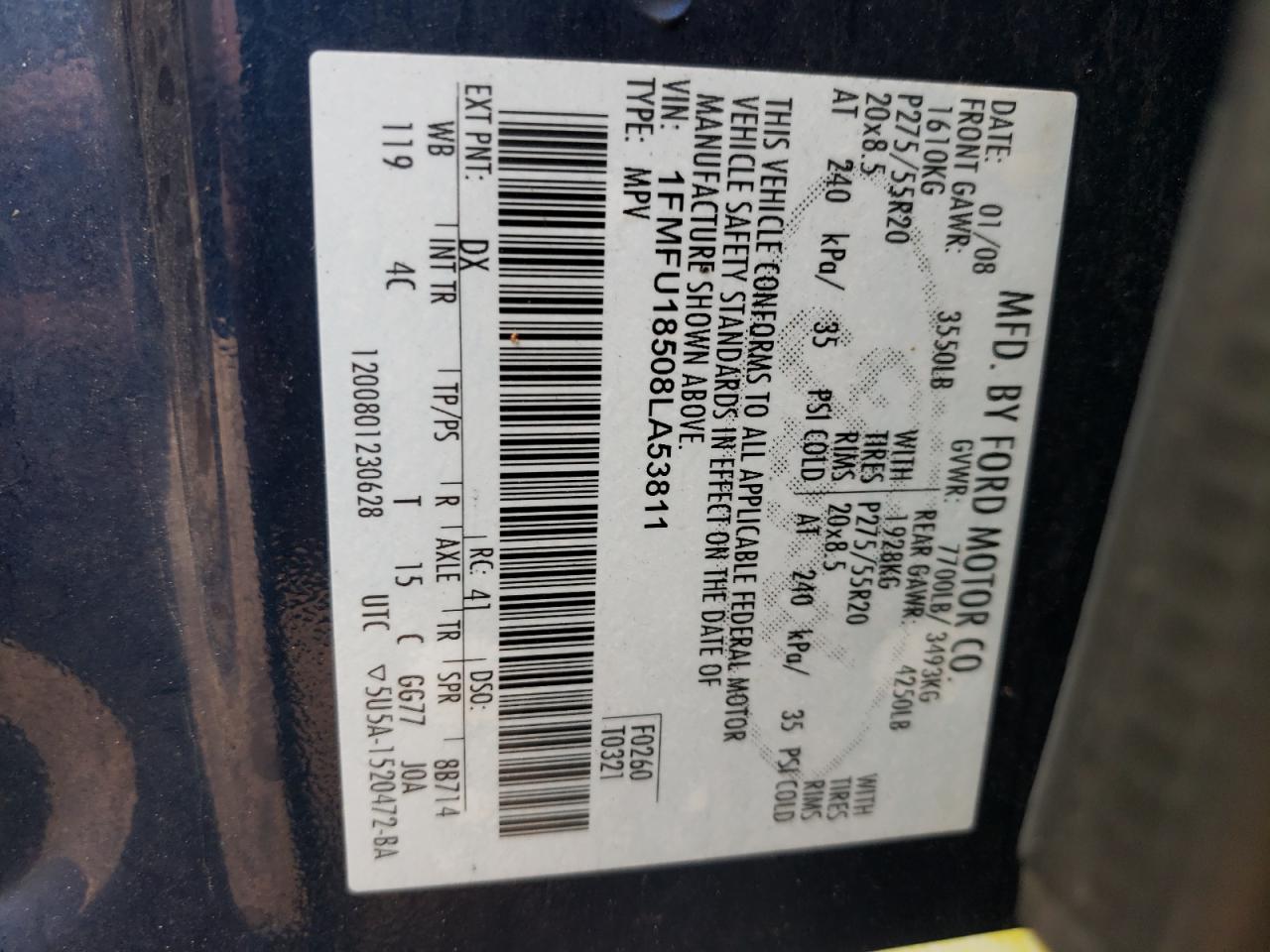 Photo 10 from auction – 2008 FORD EXPEDITION with VIN 1FMFU18508LA53811