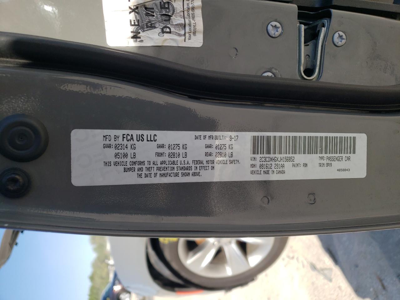 Photo 10 from auction – 2018 DODGE CHARGER SX with VIN 2C3CDXHGXJH156852