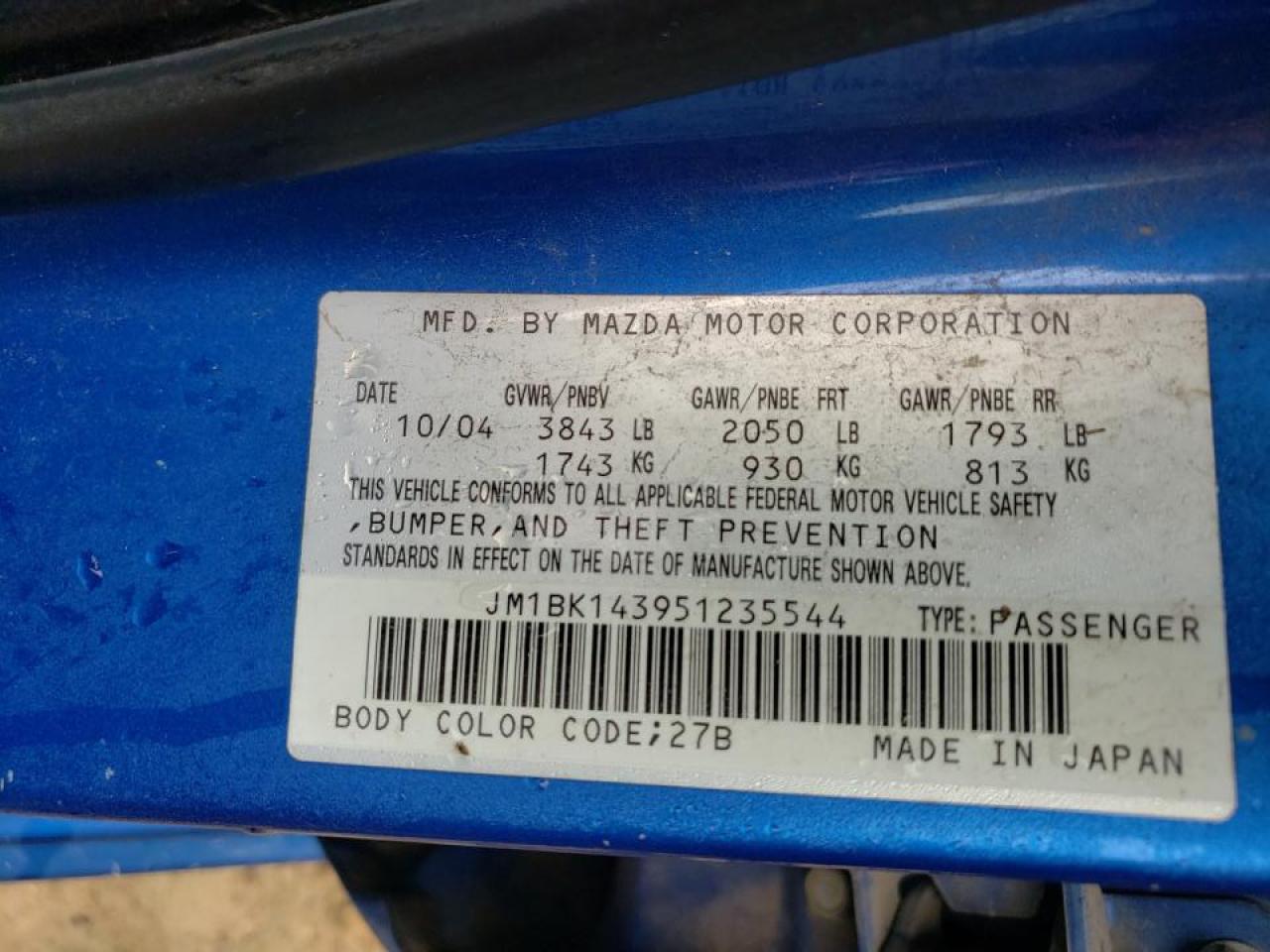 Photo 10 from auction – 2005 MAZDA 3 HATCHBAC with VIN JM1BK143951235544