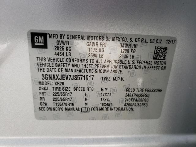 Photo 10 from auction – 2018 CHEVROLET EQUINOX LT with VIN 3GNAXJEV7JS571917