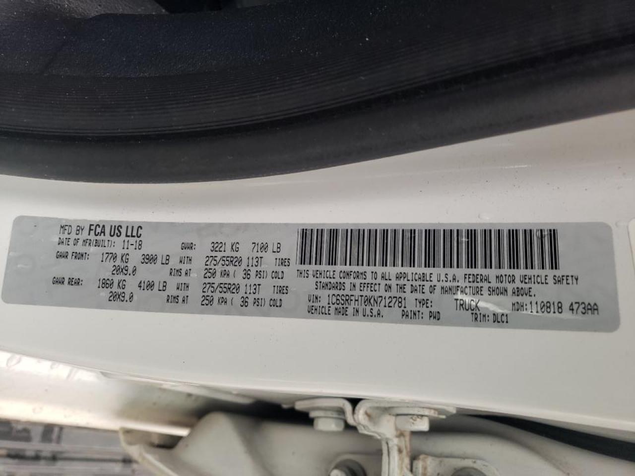 Photo 10 from auction – 2019 RAM 1500 LIMIT with VIN 1C6SRFHT0KN712781