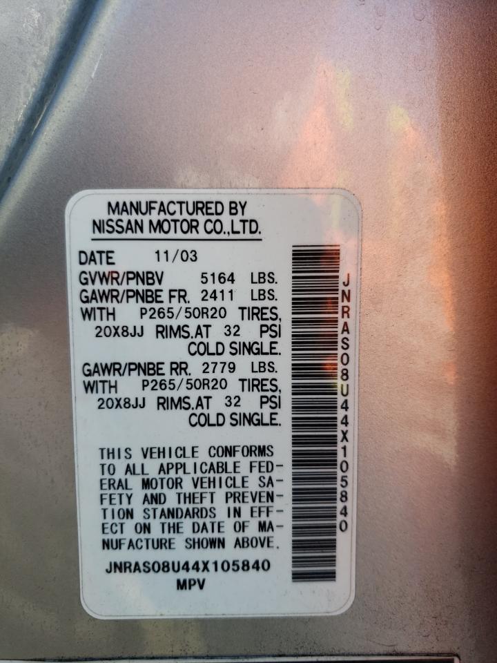 Photo 10 from auction – 2004 INFINITI FX35 with VIN JNRAS08U44X105840