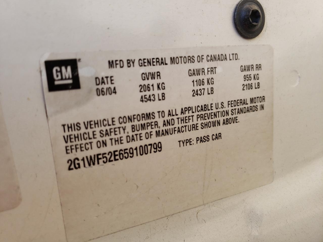 Photo 10 from auction – 2005 CHEVROLET IMPALA with VIN 2G1WF52E659100799