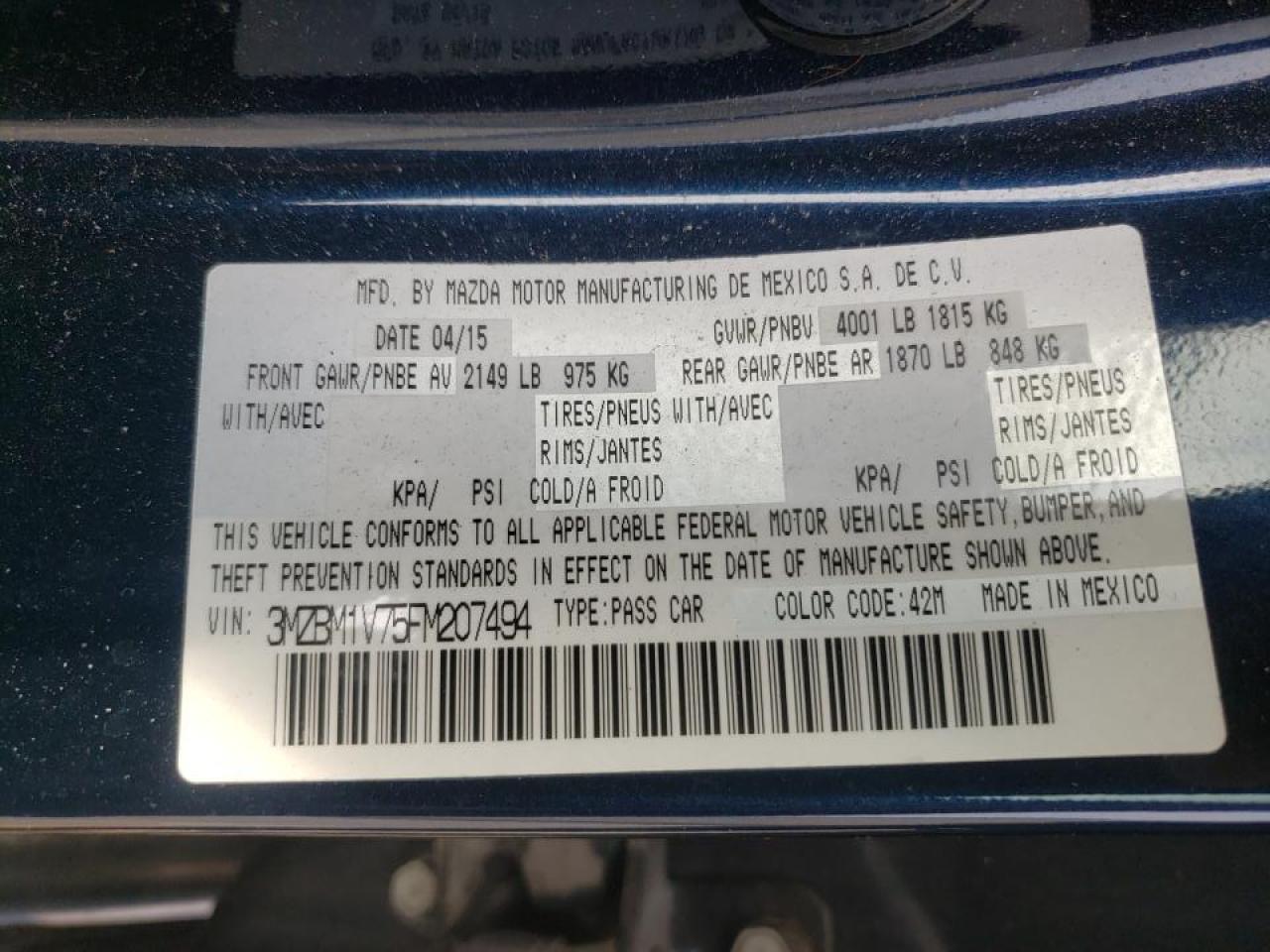 Photo 10 from auction – 2015 MAZDA 3 TOURING with VIN 3MZBM1V75FM207494