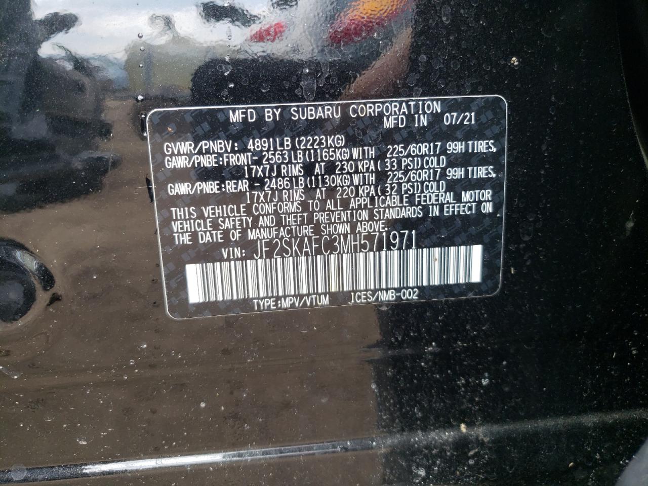 Photo 10 from auction – 2021 SUBARU FORESTER P with VIN JF2SKAFC3MH571971