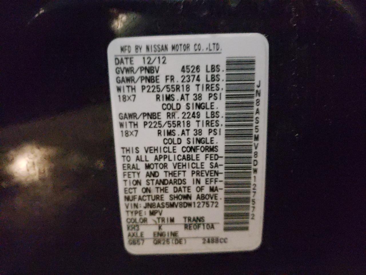 Photo 10 from auction – 2013 NISSAN ROGUE S with VIN JN8AS5MV8DW127572