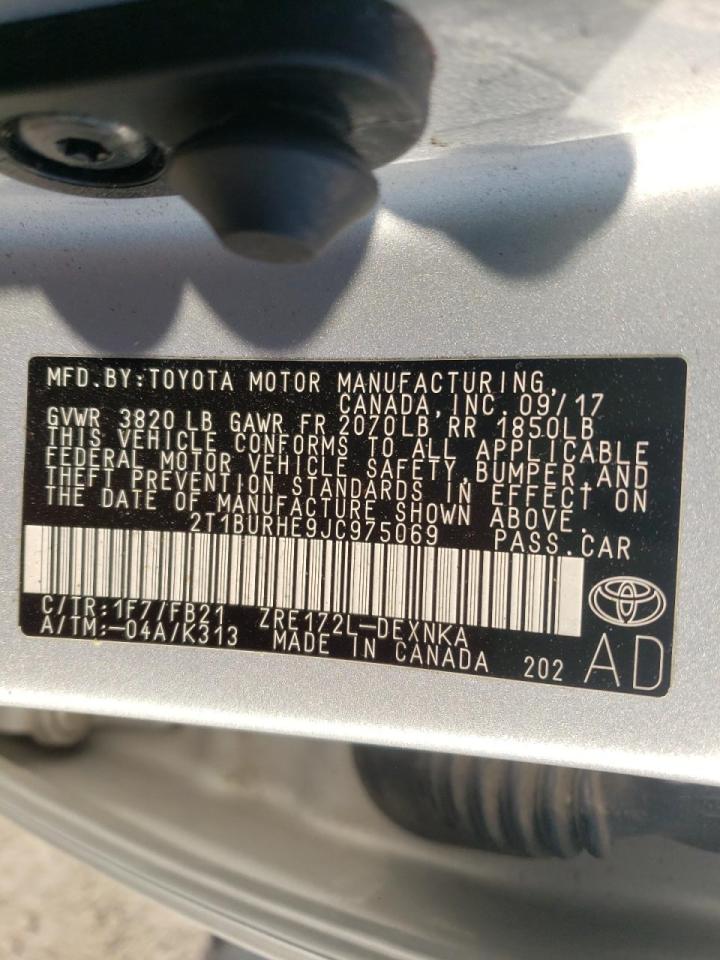 Photo 10 from auction – 2018 TOYOTA COROLLA L with VIN 2T1BURHE9JC975069
