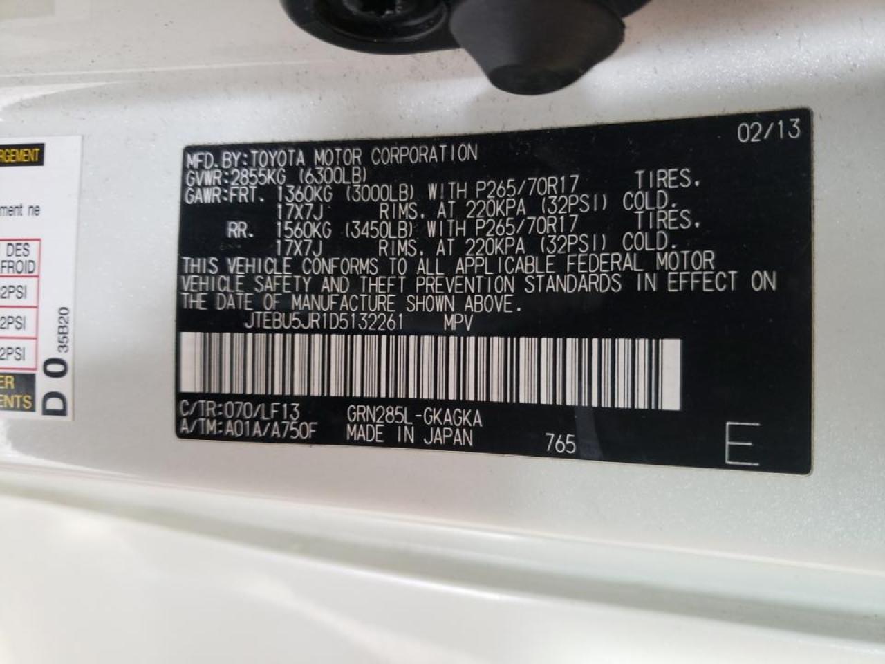 Photo 10 from auction – 2013 TOYOTA 4RUNNER SR with VIN JTEBU5JR1D5132261