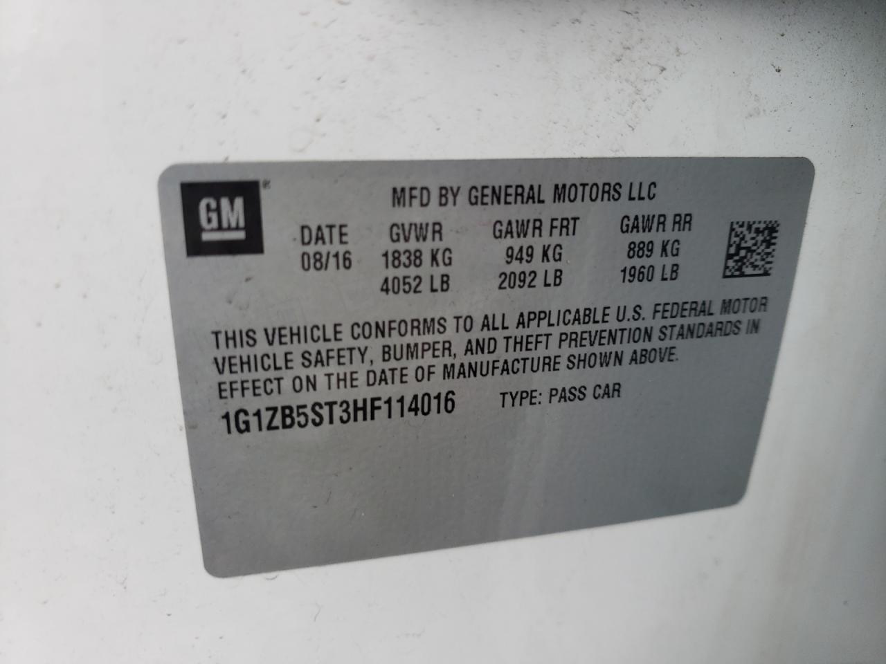 Photo 10 from auction – 2017 CHEVROLET MALIBU LS with VIN 1G1ZB5ST3HF114016