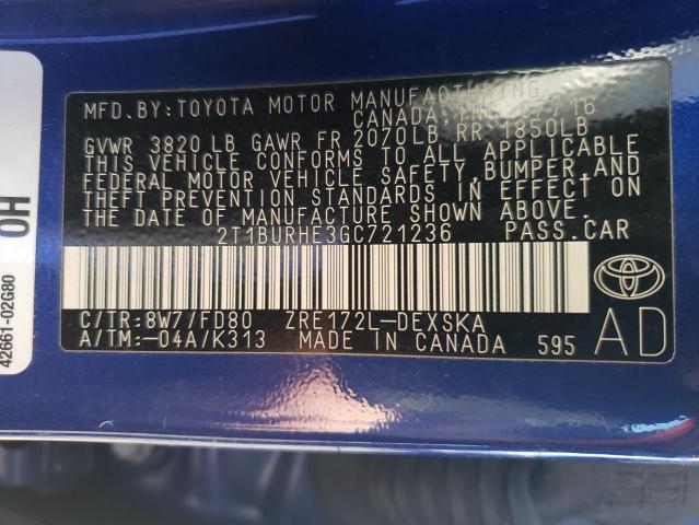Photo 10 from auction – 2016 TOYOTA COROLLA L with VIN 2T1BURHE3GC721236