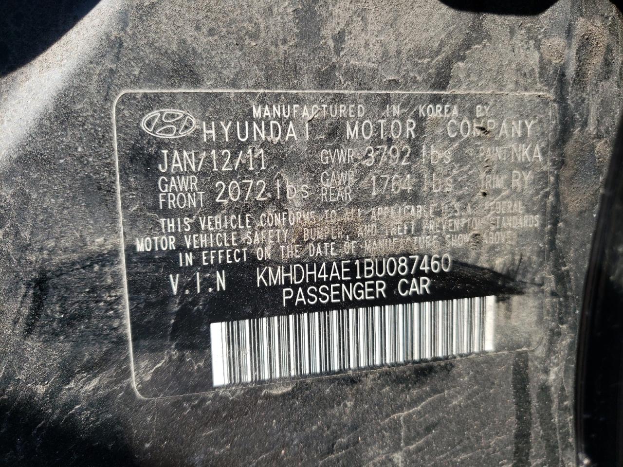 Photo 10 from auction – 2011 HYUNDAI ELANTRA GL with VIN KMHDH4AE1BU087460