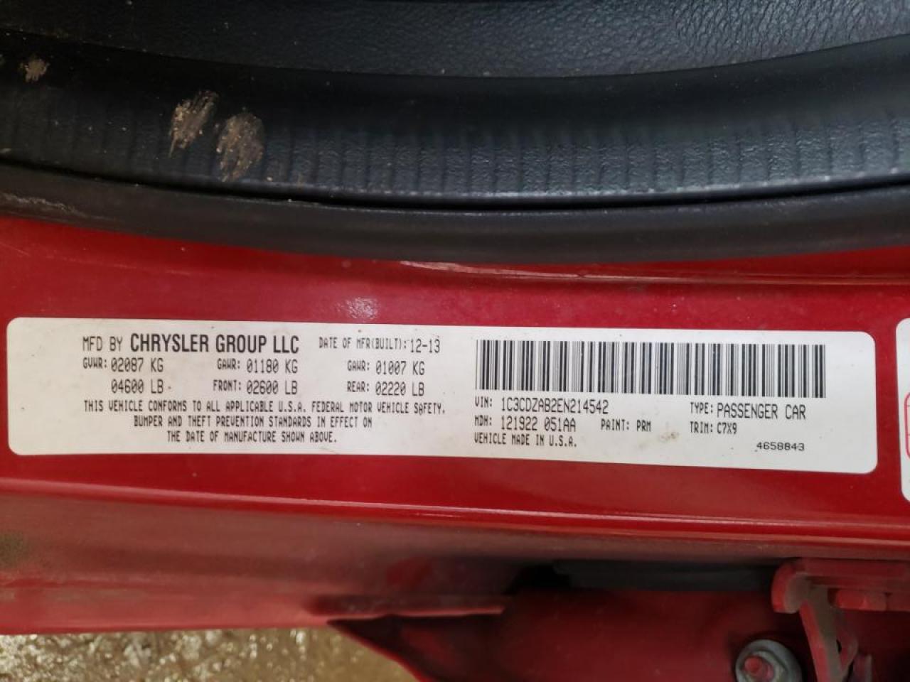 Photo 10 from auction – 2014 DODGE AVENGER SE with VIN 1C3CDZAB2EN214542