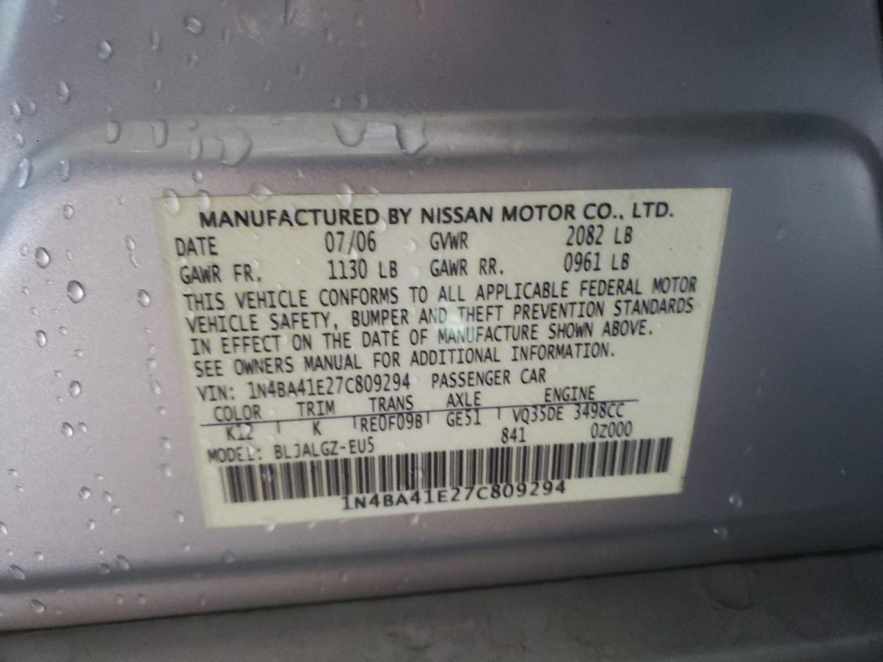 Photo 10 from auction – 2007 NISSAN MAXIMA SE with VIN 1N4BA41E27C809294